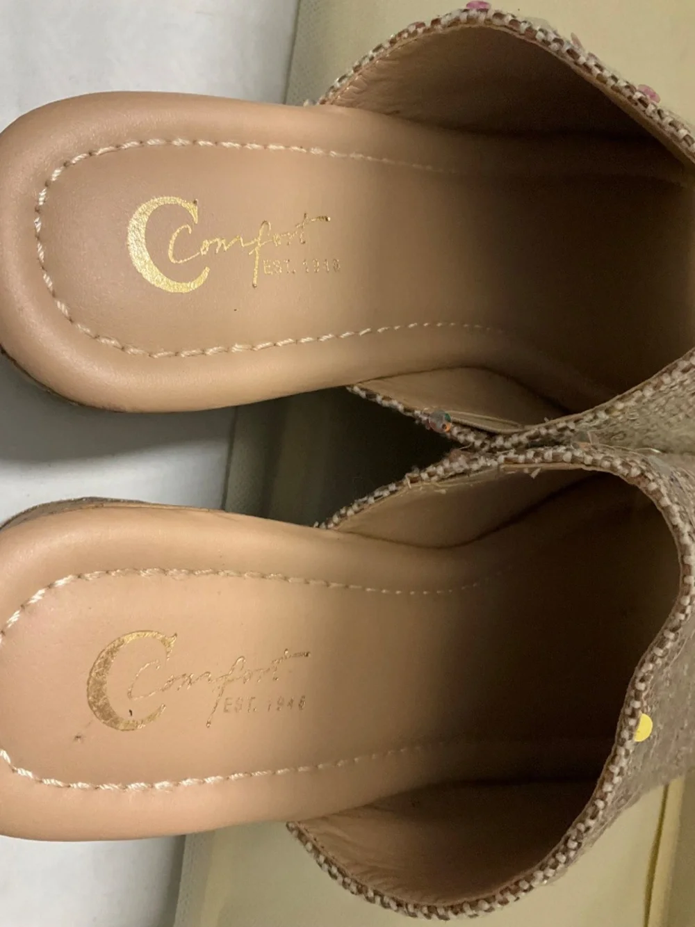 C Comfort Est. 1946 Iridescent Sequin Sparkle Slip-On Wedge Sandals